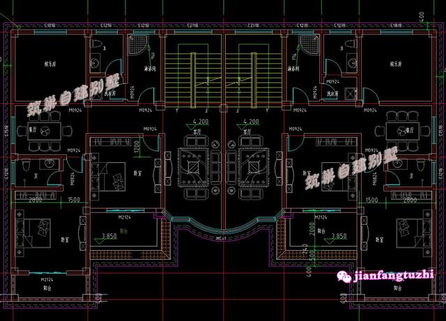 大開間二層半三層雙拼別墅設(shè)計(jì)圖，豪華兼實(shí)用。