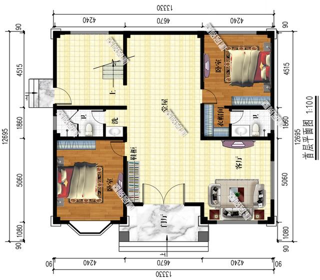 三層別墅設(shè)計(jì)圖，主屋不設(shè)餐廳廚房，讓您遠(yuǎn)離油煙。