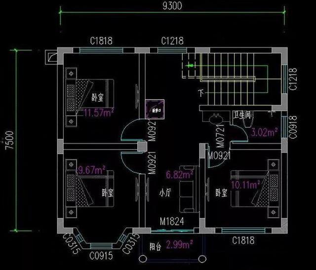 兩層小戶型別墅設(shè)計圖，五室兩廳功能齊全。