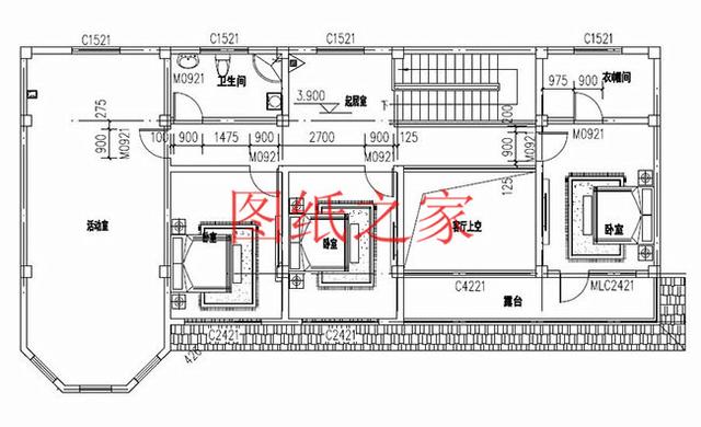 大戶型二層別墅設(shè)計(jì)圖，經(jīng)濟(jì)實(shí)惠、簡單大氣，適合大家族居住。