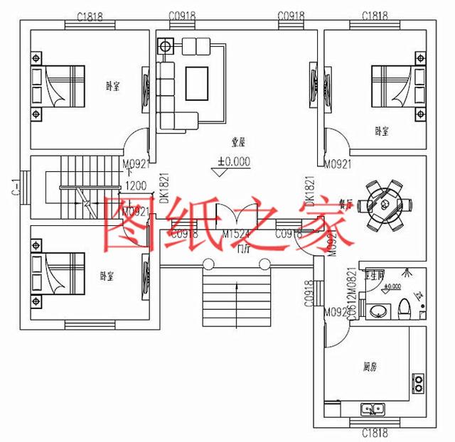 大戶型二層別墅設(shè)計(jì)圖，經(jīng)濟(jì)實(shí)惠、簡單大氣，適合大家族居住。
