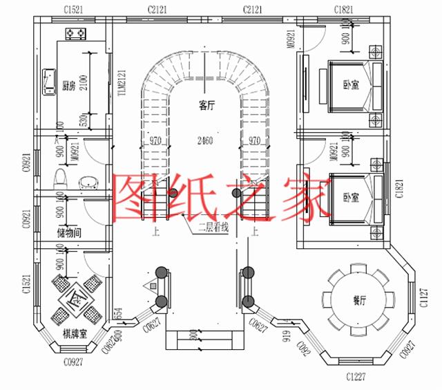 大戶型二層別墅設(shè)計(jì)圖，經(jīng)濟(jì)實(shí)惠、簡單大氣，適合大家族居住。