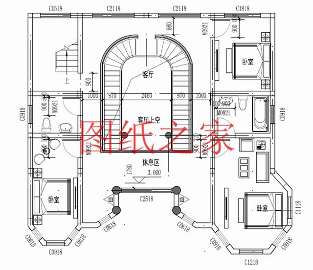 大戶型二層別墅設(shè)計(jì)圖，經(jīng)濟(jì)實(shí)惠、簡單大氣，適合大家族居住。