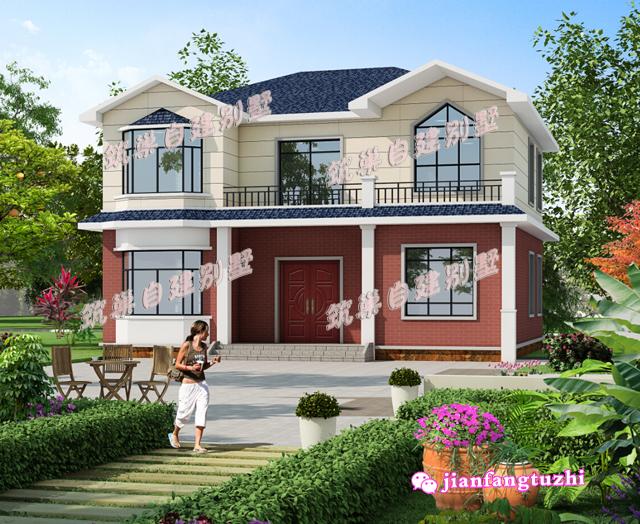 斜屋頂二層小別墅設(shè)計(jì)圖，150平米左右13x11米帶陽臺(tái)。