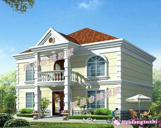 斜屋頂二層小別墅設(shè)計(jì)圖，150平米左右13x11米帶陽臺(tái)。