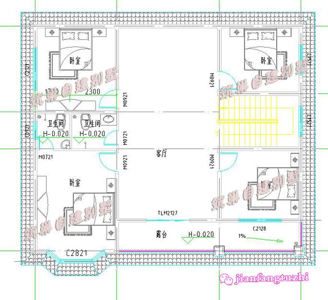 斜屋頂二層小別墅設(shè)計(jì)圖，150平米左右13x11米帶陽臺(tái)。