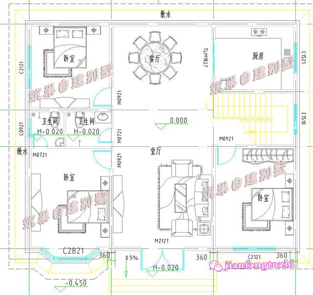 斜屋頂二層小別墅設(shè)計(jì)圖，150平米左右13x11米帶陽臺(tái)。