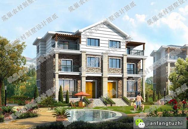 三層雙拼別墅設計圖，獨特設計，優(yōu)雅別致，清新淡雅。