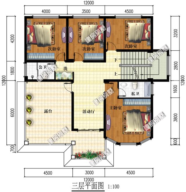 12x12三層別墅設(shè)計(jì)圖，鄉(xiāng)村景致與現(xiàn)代別墅融合的經(jīng)典畫卷。