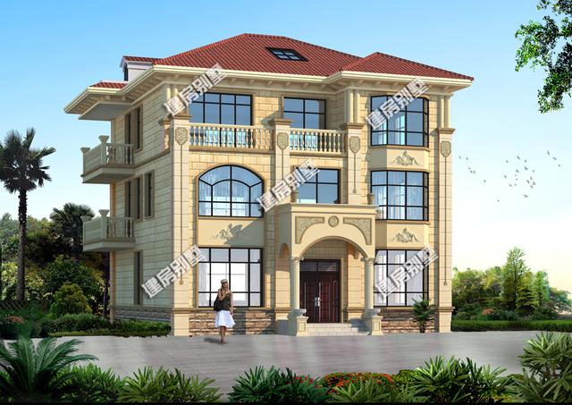 三層別墅設(shè)計圖，內(nèi)設(shè)健身房、開放式廚房，還有飄窗、旋轉(zhuǎn)樓梯。