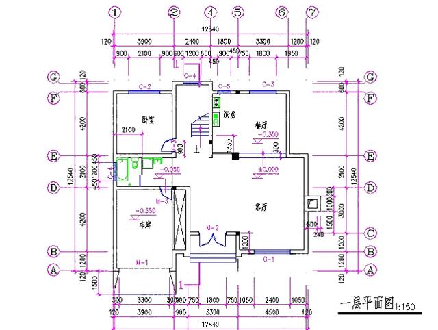 框架結(jié)構(gòu)別墅設(shè)計(jì)圖，帶車(chē)庫(kù)落地窗，歡迎選購(gòu)！