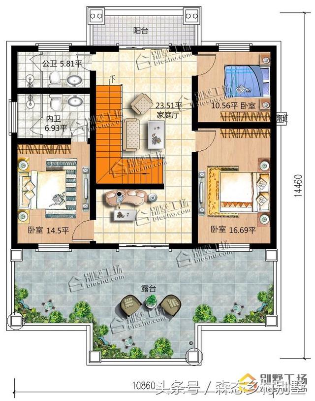 二層別墅設計圖，136平宅基地帶車庫大露臺，造價只要20W.