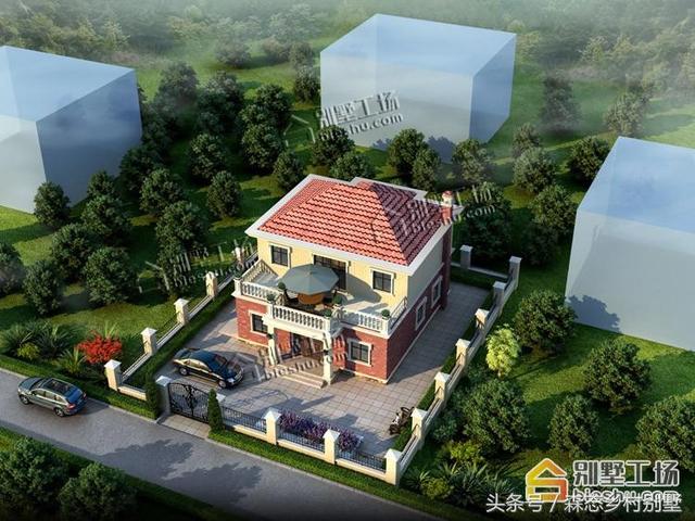 二層別墅設計圖，136平宅基地帶車庫大露臺，造價只要20W.