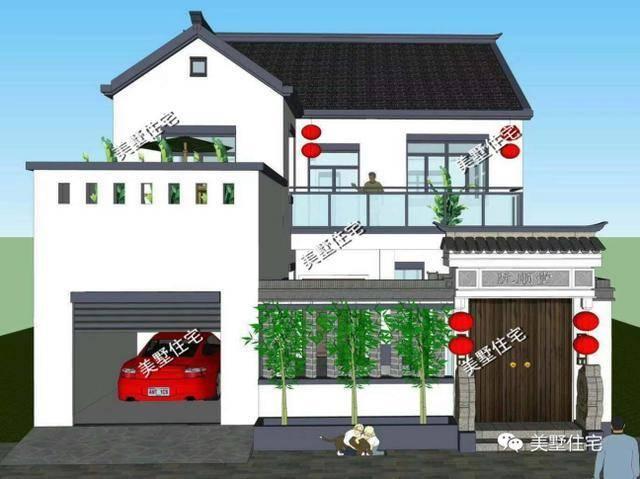 小宅基地中式合院設(shè)計圖，10x21小別墅，4室1廳帶車庫。