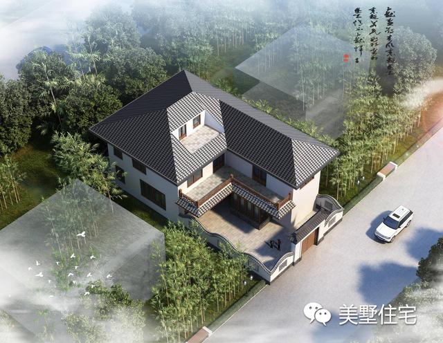 小宅基地中式合院設(shè)計圖，10x21小別墅，4室1廳帶車庫。