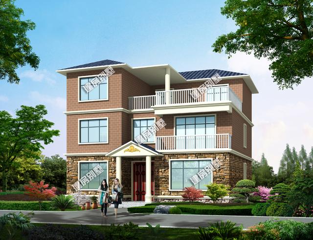 磚混結(jié)構(gòu)三層別墅設(shè)計圖，12.8X12.2米，外觀清爽，布局舒服