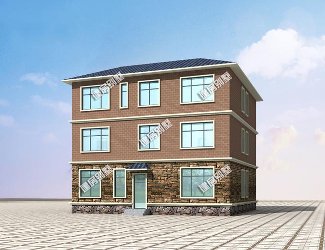 磚混結(jié)構(gòu)三層別墅設(shè)計圖，12.8X12.2米，外觀清爽，布局舒服