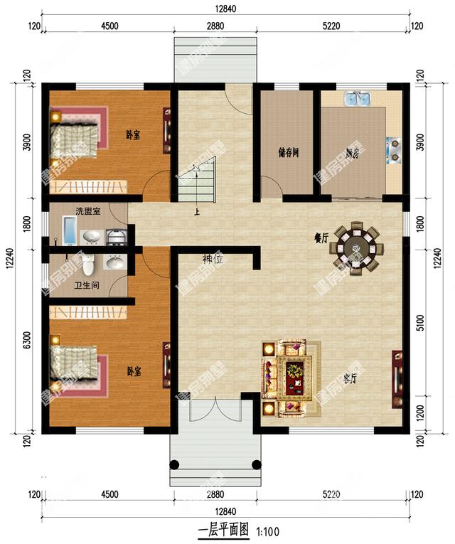 磚混結(jié)構(gòu)三層別墅設(shè)計圖，12.8X12.2米，外觀清爽，布局舒服