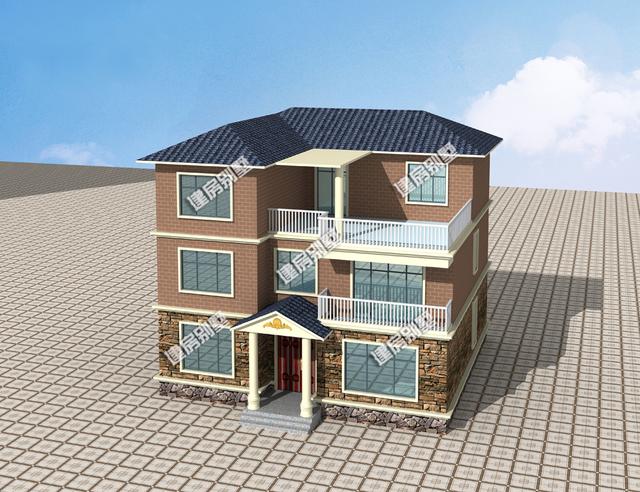 磚混結(jié)構(gòu)三層別墅設(shè)計圖，12.8X12.2米，外觀清爽，布局舒服