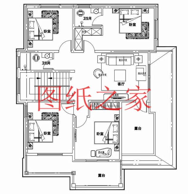 占地面積150平農村三層別墅設計圖，外觀新穎別致，居住舒適