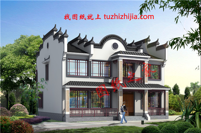 2019年新款徽式新農(nóng)村二層樓房設(shè)計(jì)圖，黑瓦白墻