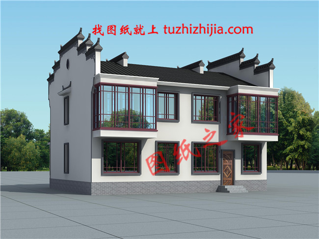 2019年新款徽式新農(nóng)村二層樓房設(shè)計(jì)圖，黑瓦白墻