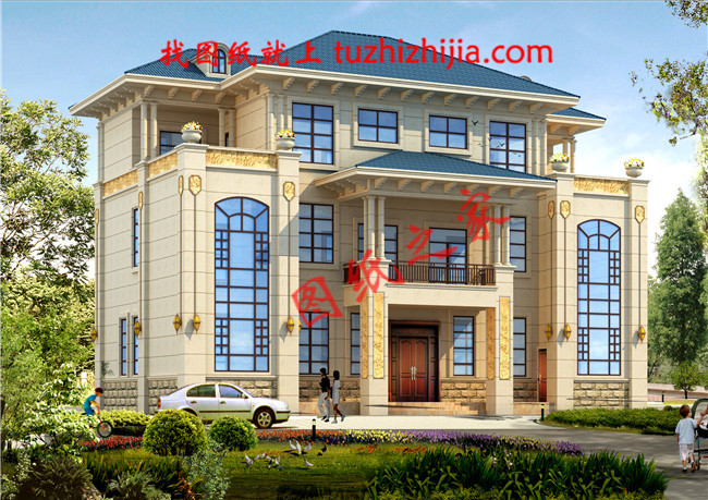 共用中堂雙拼兄弟三層別墅設(shè)計(jì)圖，簡(jiǎn)歐式風(fēng)格