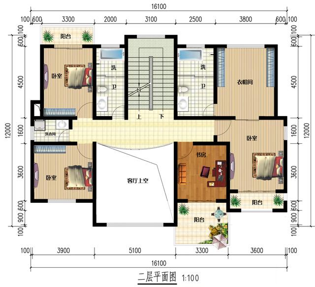 三層自建房設計圖，16.1x12米，客廳挑空+開敞式餐廚+家庭健身房，應有盡有