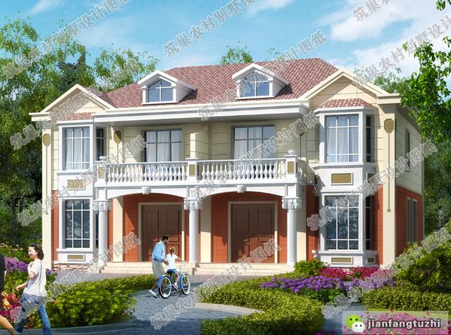 二層雙拼別墅全套設(shè)計施工圖，雙陽臺，造價不高，適合農(nóng)村兩兄弟建造