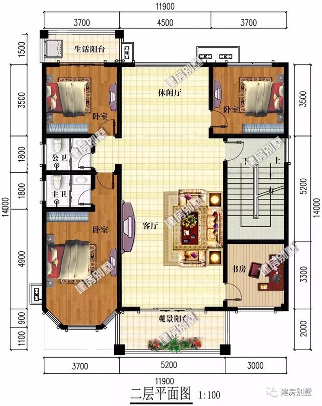 11.9×14米四層農(nóng)村別墅設(shè)計圖，氣派十足，一個字：美！