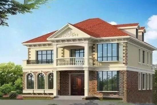 帶閣樓的二層自建房設(shè)計(jì)圖，占地103平米，四室三廳帶獨(dú)立廚房