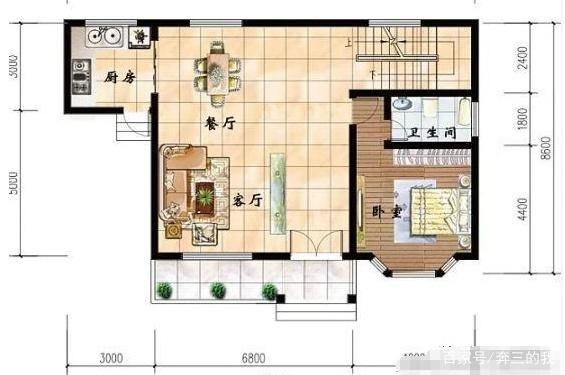 帶閣樓的二層自建房設(shè)計(jì)圖，占地103平米，四室三廳帶獨(dú)立廚房