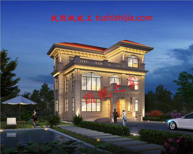 2019年新款三層別墅外觀圖及施工圖，占地面積110平米