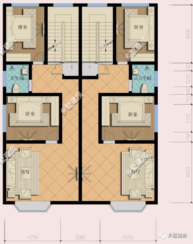 這款農(nóng)村別墅設(shè)計圖，一屋兩戶，兩兄弟可以一起住