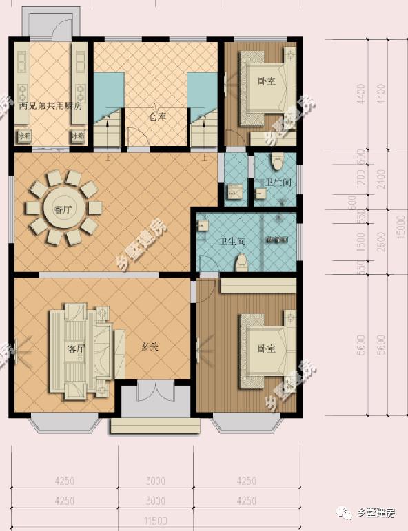 這款農(nóng)村別墅設(shè)計圖，一屋兩戶，兩兄弟可以一起住