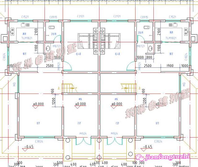 農(nóng)村雙拼別墅全套設(shè)計(jì)施工圖，磚混結(jié)構(gòu)，造型簡約大方