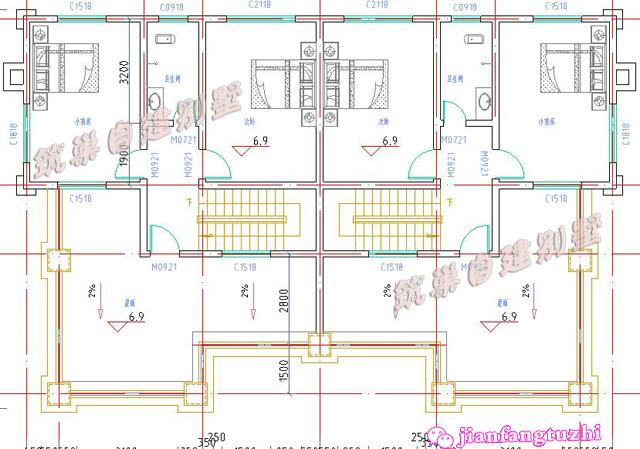 農(nóng)村雙拼別墅全套設(shè)計(jì)施工圖，磚混結(jié)構(gòu)，造型簡約大方