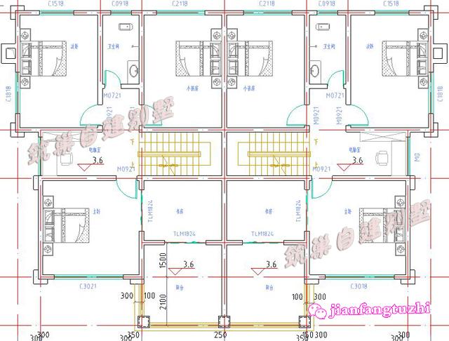 農(nóng)村雙拼別墅全套設(shè)計(jì)施工圖，磚混結(jié)構(gòu)，造型簡約大方