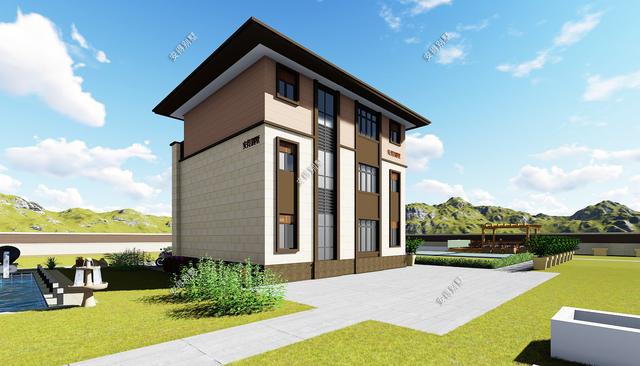 占地70平的3層小別墅設(shè)計(jì)圖，戶型呈現(xiàn)L型，入戶圍合成小庭院