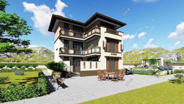 占地70平的3層小別墅設(shè)計(jì)圖，戶型呈現(xiàn)L型，入戶圍合成小庭院