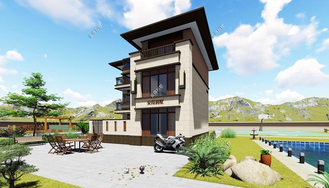 占地70平的3層小別墅設(shè)計(jì)圖，戶型呈現(xiàn)L型，入戶圍合成小庭院