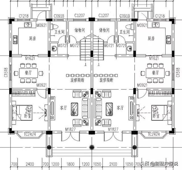 16×11米農(nóng)村二層雙拼別墅設(shè)計(jì)圖，功能分區(qū)合理