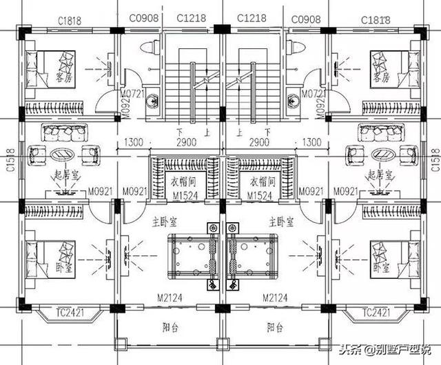 16×11米農(nóng)村二層雙拼別墅設(shè)計(jì)圖，功能分區(qū)合理