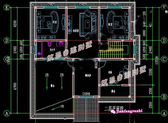12.6米x13.5米農(nóng)村二層自建房，戶(hù)型簡(jiǎn)約方正，造價(jià)經(jīng)濟(jì)（含2張效果圖全套施工圖）