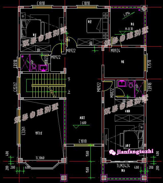 12米x16米農(nóng)村四層別墅設(shè)計(jì)圖，帶大露臺(tái)，大氣美觀，方便實(shí)用。