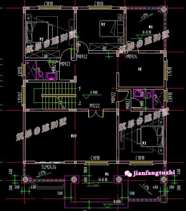 12米x16米農(nóng)村四層別墅設(shè)計(jì)圖，帶大露臺(tái)，大氣美觀，方便實(shí)用。