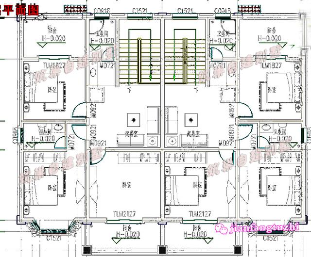 16.8米x12.8米農(nóng)村雙拼二層別墅設(shè)計圖，精致漂亮，造價40萬！