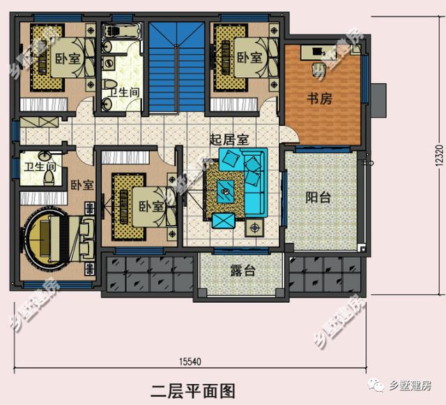 15米X12米新中式二層農(nóng)村別墅設計圖，優(yōu)雅時尚，碰撞間盡顯不凡！