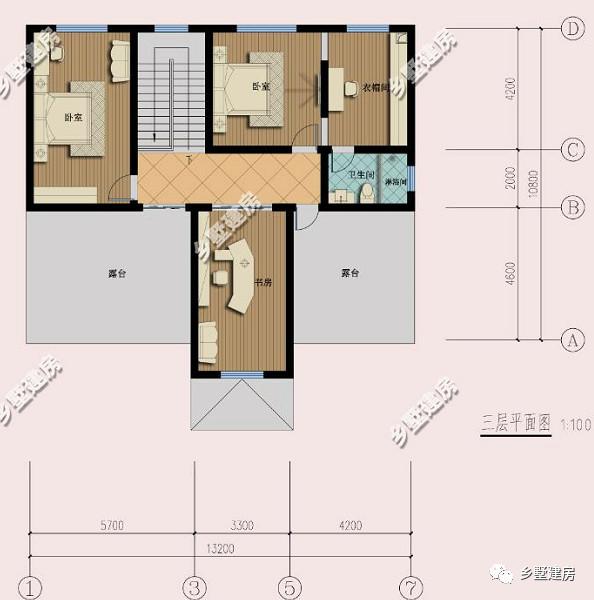 13.2×10.8米農(nóng)村三層別墅設(shè)計(jì)圖，獨(dú)院式現(xiàn)代風(fēng)，空氣清新，多美好的生活！