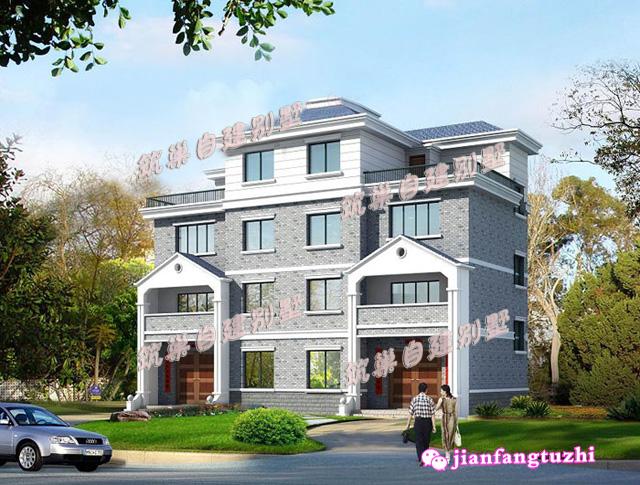 17米x10.8米三層雙拼別墅設(shè)計(jì)圖，適合二代居或三代居，造價(jià)低廉